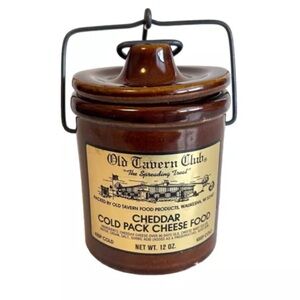 Vintage Old Tavern Club Empty Cheese Jar Crock With Original Gold Label